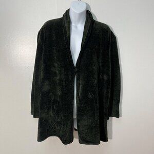Lianne‎ Barnes Dark Forest  Green Embroidered Shawl Collar Sweater  With Button